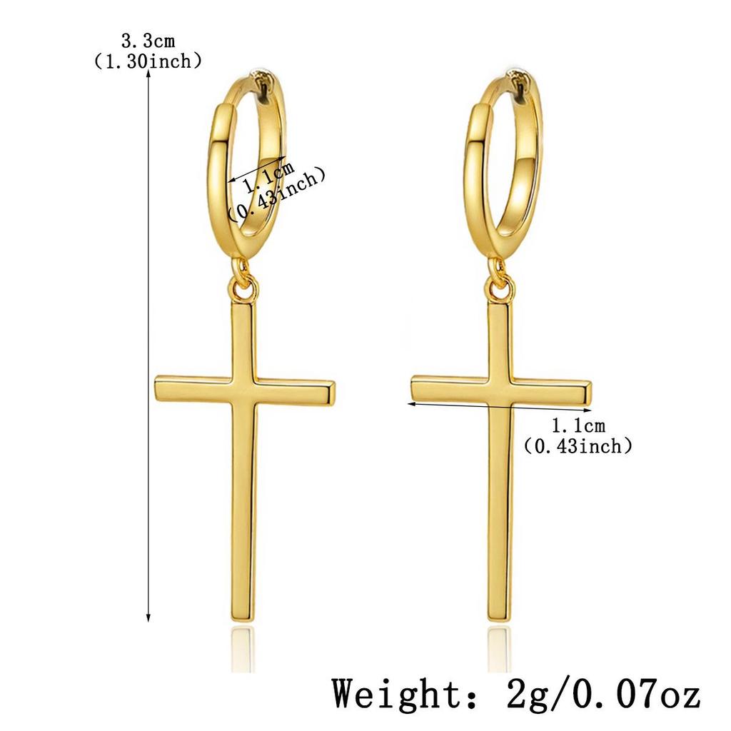 S925 Sterling Silver Light Gold Cross Earrings for Men & Women - Trendy, Cool, and Stylish Daily Wear