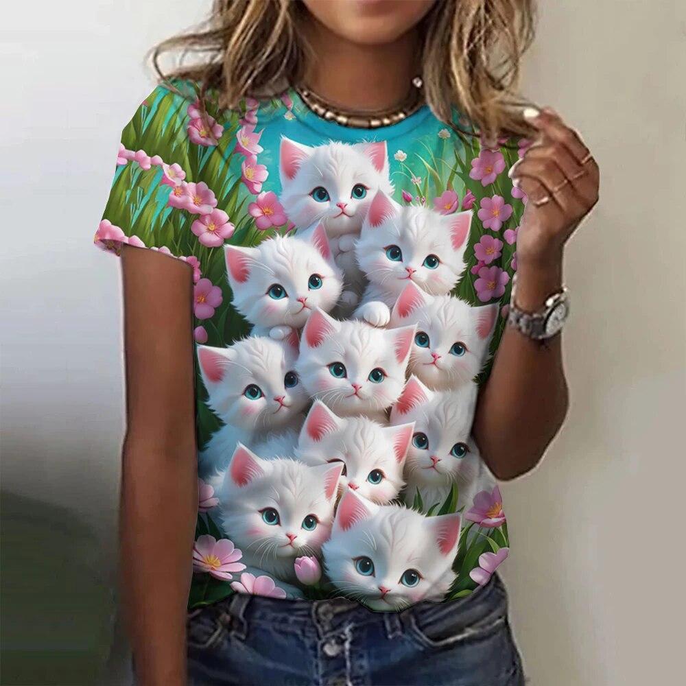 3d Print Abstract Cartoon Cat T Shirts Fashion Ladies Street Hipster Casual Short Sleeve O-Neck Tops Summer Fashion Plus Size Tees