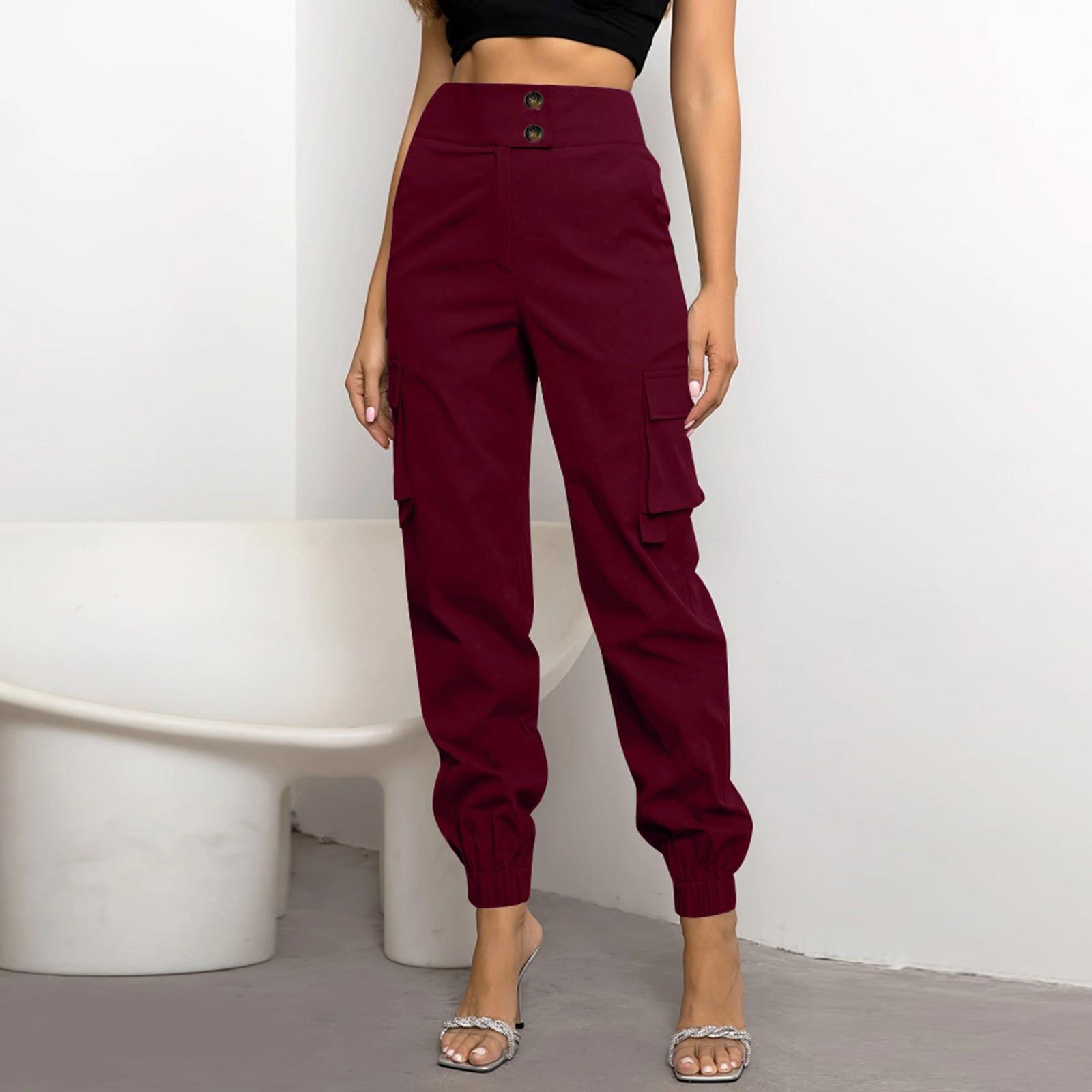 

Женские повседневные однотонные брюки-карго с несколькими карманами и завязками на щиколотках XL винный