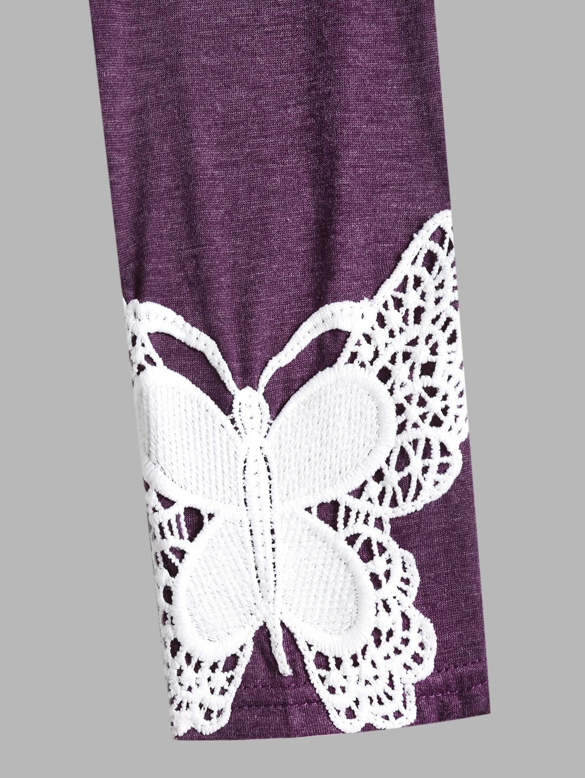 Rosegal Большие размеры Футболка Хенли с кружевной вставкой и бабочкой 4XL темный лаванды — фото 4