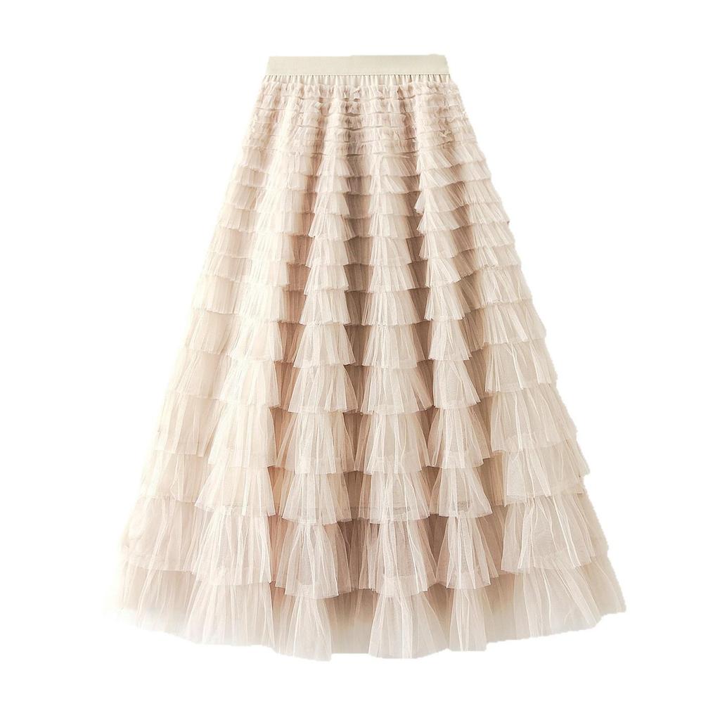 Elegant French Style Layered Cake Skirt - High Waist, Fluffy Winter Fashion for Women