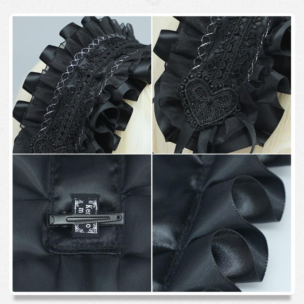 New Gothic Lolita Headband Ribbon Love Heart Cosplay Headdress Lace Ruffled with Hairpins Headwear Hair Accessories