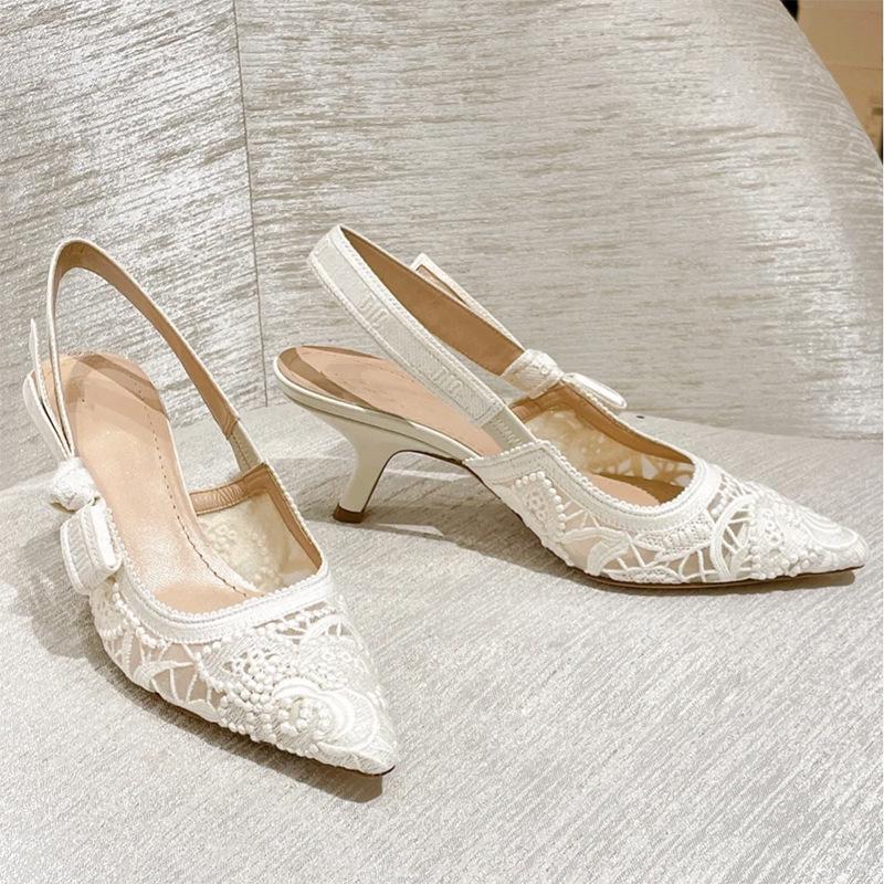 Jarní/Letní Krajkové Síťované Svatební Boty na Vysokém a Koťátkovém Podpatku pro Ženy - Špičaté a Jehlové Sandály