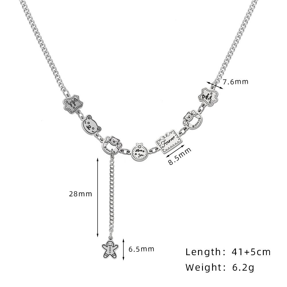 

Gingerbread Man Tassel Necklace: Hand-Painted, Christmas Style, Titanium Steel, Silver, Colorfast Sweater Chain. серебряный