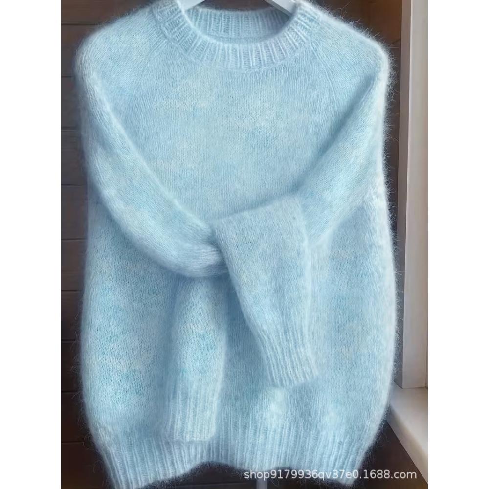 Weicher Ästhetischer Vintage Strickpullover Damen Frühling Herbst Locker Gemütlich Lässiger Leichter Dünner Pullover