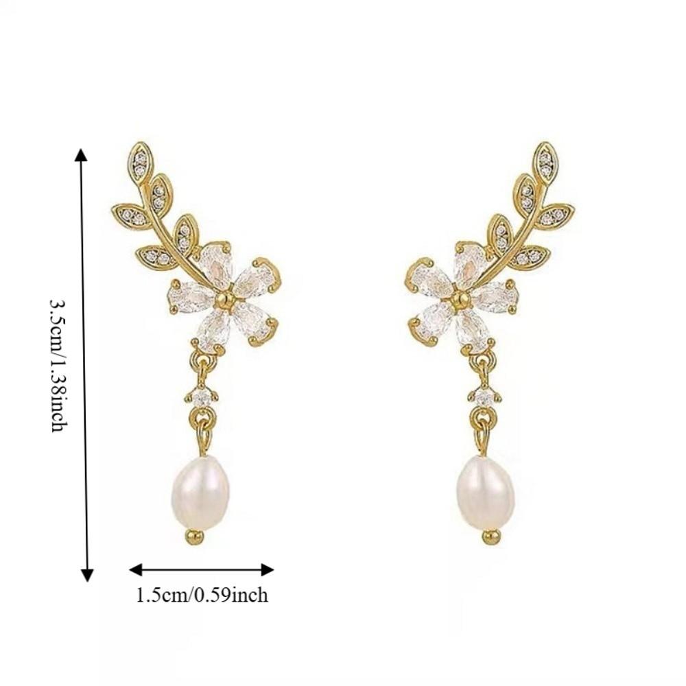 Evening Exquisite Flower Stud Earrings Crystal Luxury Pearl Dangle Earrings Leaves Jewelry Ornament Leaf Flower Earrings Bride