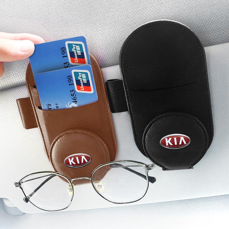 1pcs 2025 Fashion New Leather Car Glasses Clip Sun Visor Multi-function Sunglasses Clip For KIA Cerato Sportage R K2 K3 K5 Sorento Sportage R Rio Soul