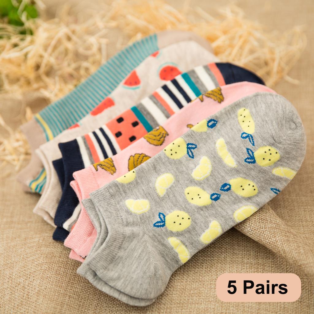 5 Paar Damen Ctue Früchte Banane Lässige Knöchel Baumwollsocken EUR35-40
