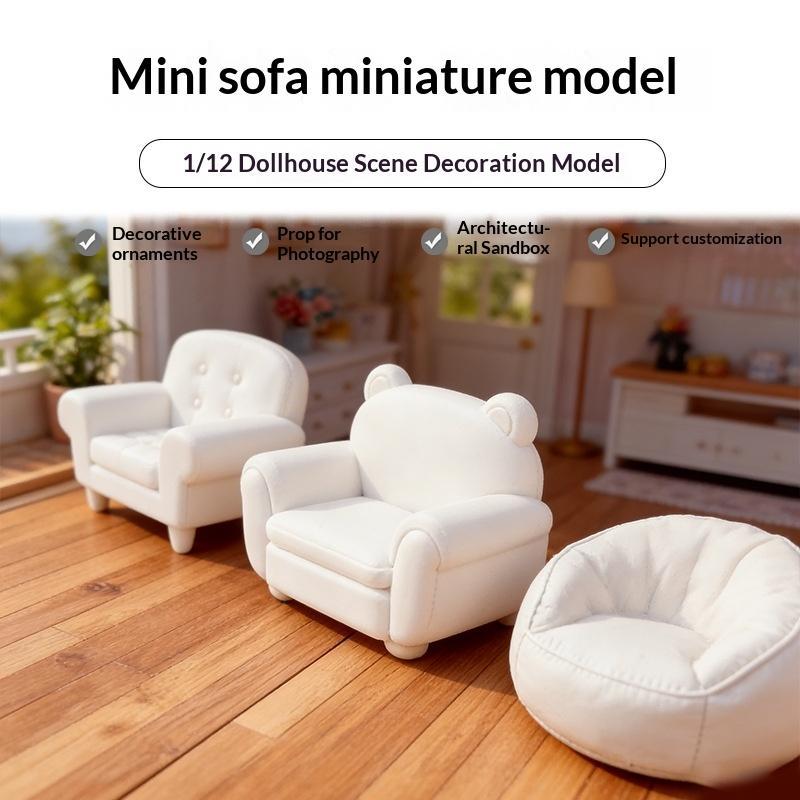 1:12 Miniature White Sofa Lovely Bear Ear Design Small Micro Furniture for Dollhouse Living Area Decoration