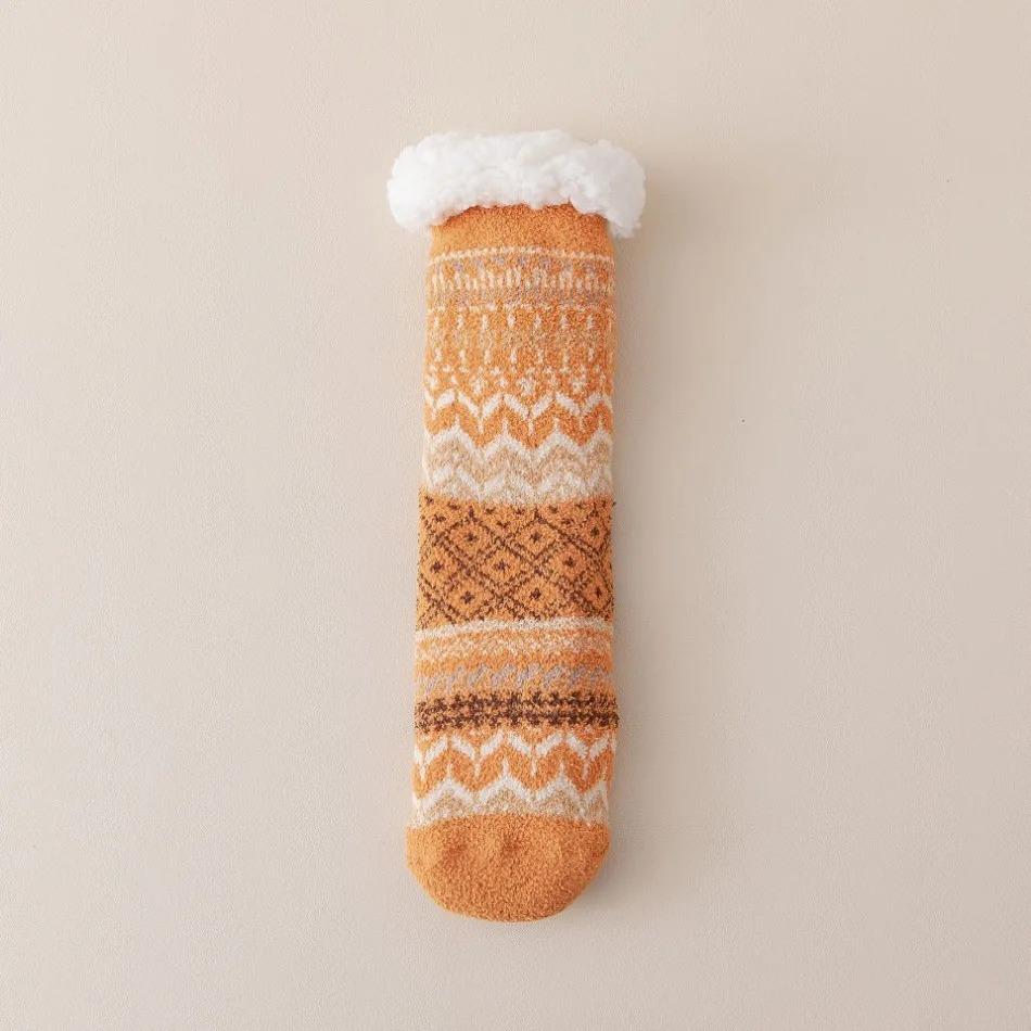 New Winter Legs Warmer Lamb Wool Floor Socks Fleece Thickened Warm Non-slip Silicone Home Socks Ethnic Style Tube Socks