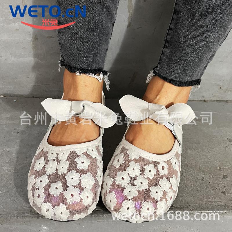 

British breathable hollow big head flat shoes women s beaded bow lace mesh single shoes 41