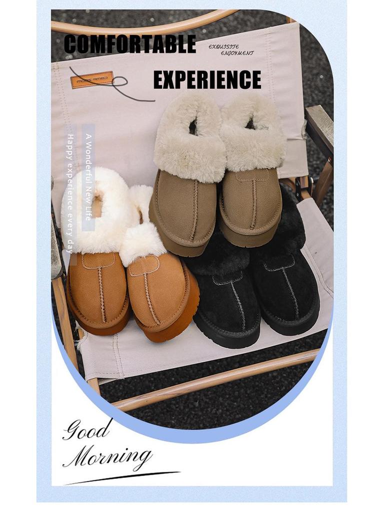Women's Genuine Leather Thick-Soled Snow Boots, Non-Slip, Warm, with Plush Wool and Velvet Lining.