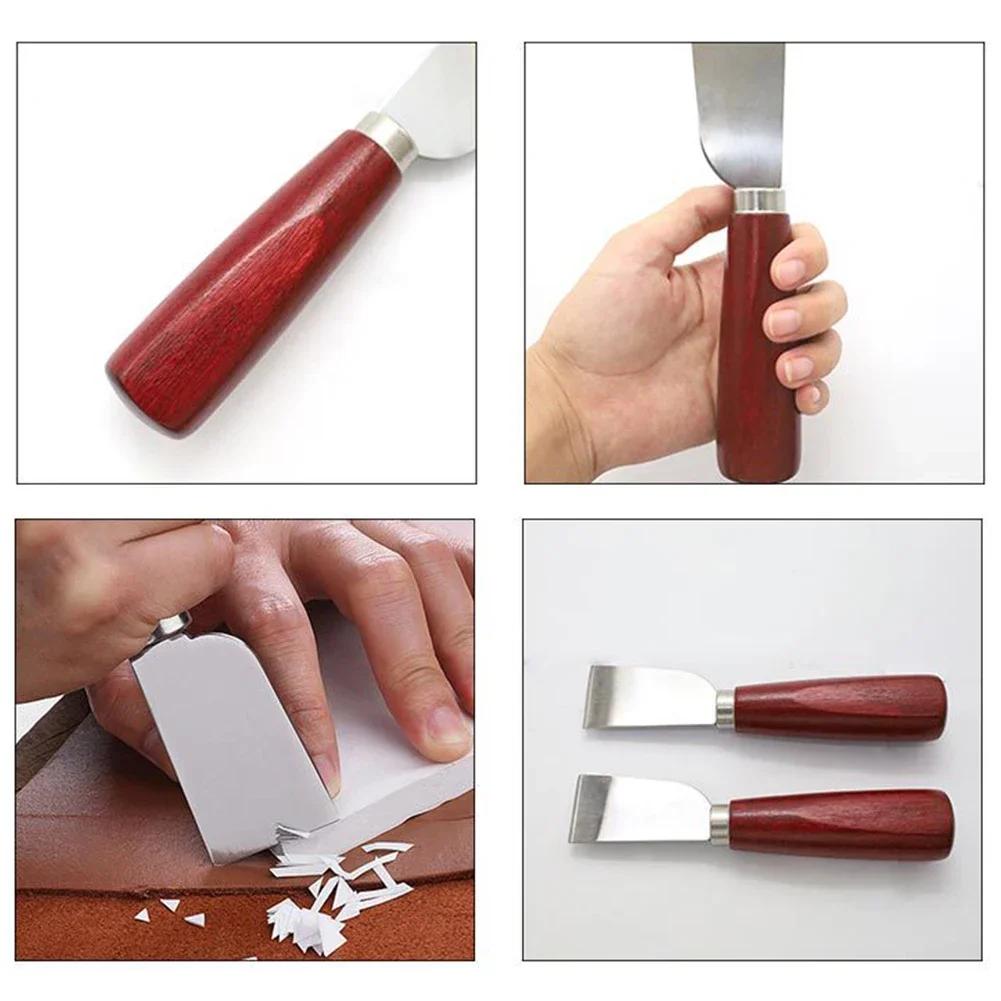 Stainless Steel Universal Leather Workers DIY Leather Skiving Edge Trimming Tool Leather Cutting Knife Blade with Wood Handle