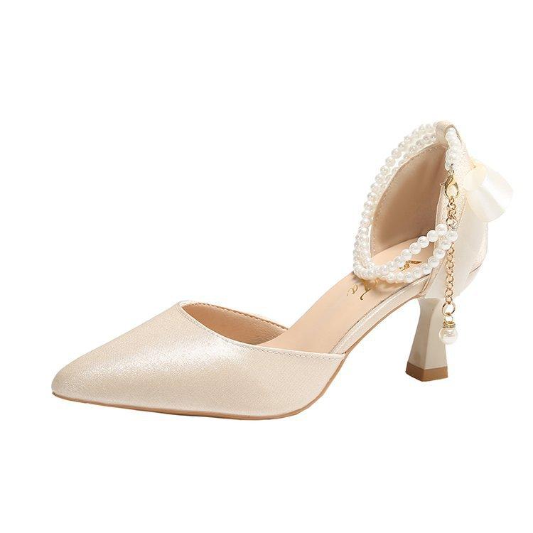 

Bow high heels women s versatile pointed one-word belt hollow shoes women s 2024 new versatile bridal shoes 34 абрикосовый