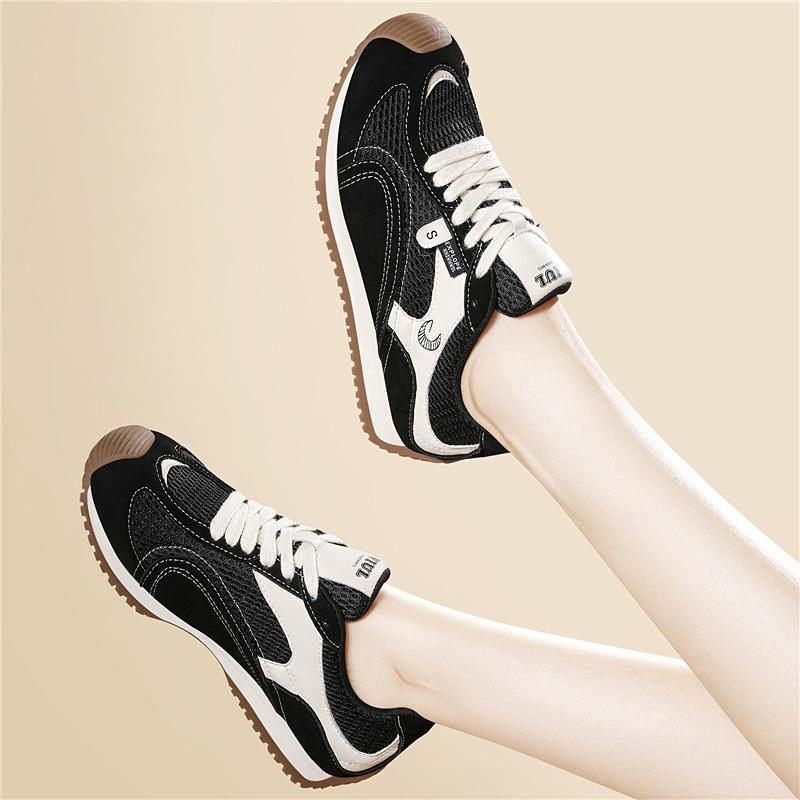 Leather German training shoes women's autumn sports shoes flat running Forrest Gump shoes lace-up casual shoes