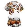 Womens V Neck Short Sleeve Work Shirt Side Slit Pockets Halloween Print Top Casual Comfortable Fit
