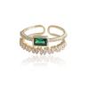 Huitan Korean Style Double Layer Finger Ring For Women Green Cz Geometric Shape Fashion Versatile Opening Rings  New Jewelry
