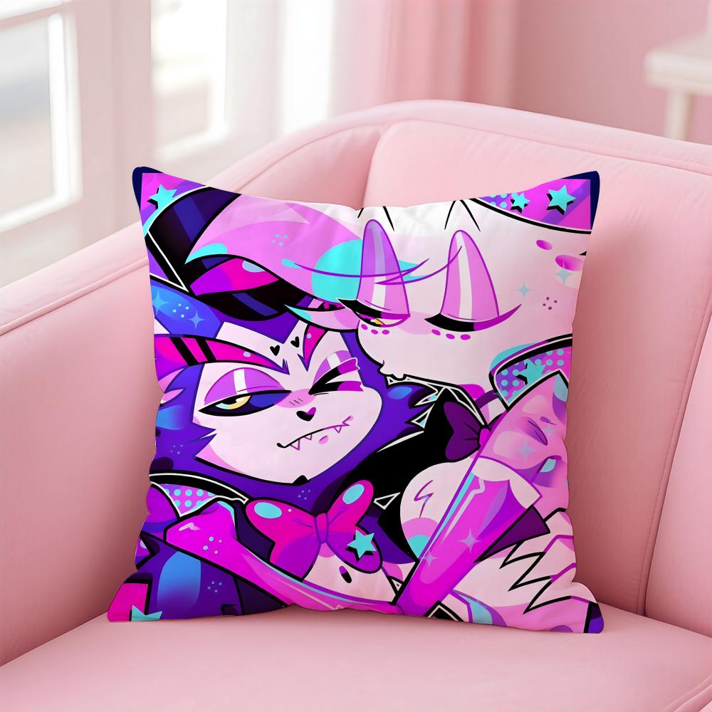 H-Hazbin H-Hotel Anime Cushion Cover Home & Car Multi-Scene Pillow Cover - Reversible, Soft & Durable for Daily Use