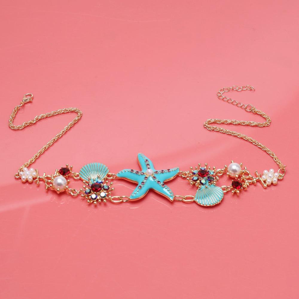 Sea Series Shell Starfish Necklace Zinc Zinc Alloy Rhinestone Pearl Starfish Beach Bracelet  Vacation