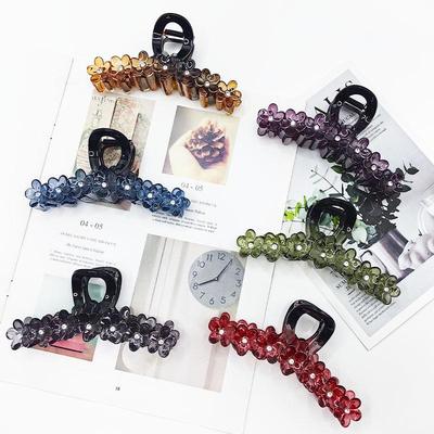 Exquisite Rhinestone Jelly Shark Hair Clip - Flower Design for Women's Ponytail & Headwear