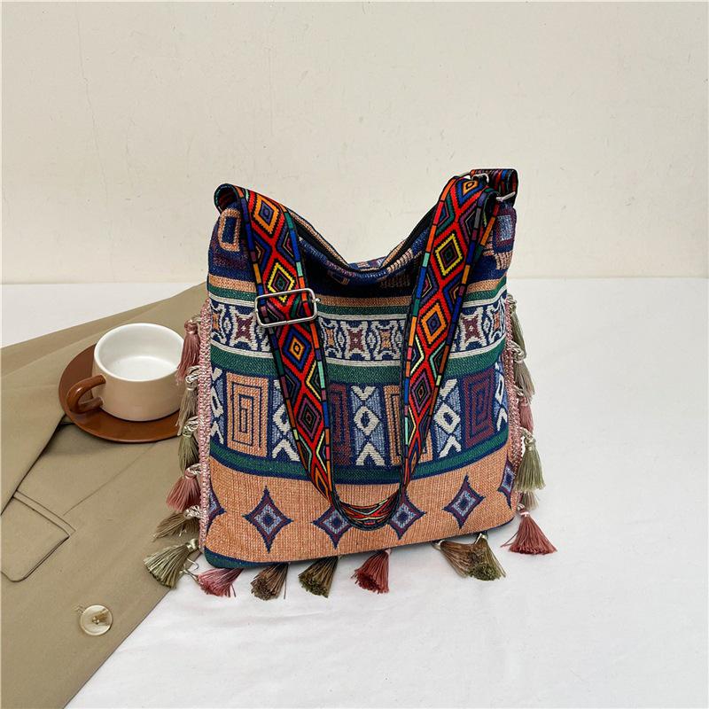 2024 Large Bohemian Tassel Tote: Ethnic Style Handbag & Crossbody