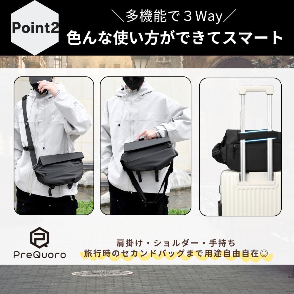 PreQuoro Chest Shoulder Crossbody Large Waist Body Black Men's Bag, Bag, Bag, Capacity, Multifunctional, Pouch, Bag, Lightweight, Simple, Stylish,