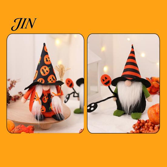 Striped Pointed Hat Gnome Halloween Gnomes Plush, Handmade Decoration, Dwarf Elf Ornaments for Witch Pumpkin Decor Tiered Tray Home Table Holiday