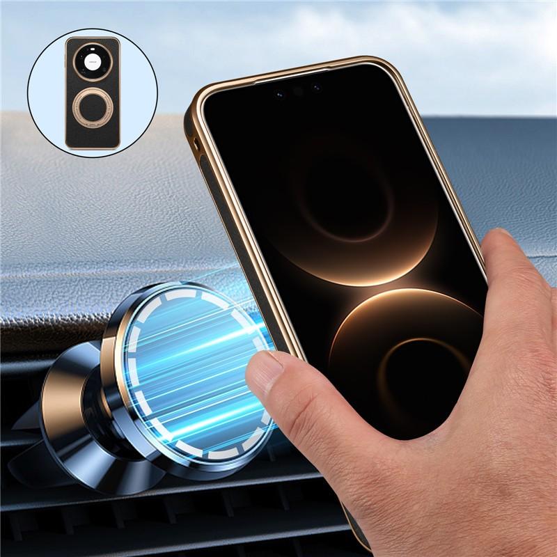 Premium Black Leather Phone Casing For Huawei Mate 80 Pro Max With Magnetic 360 Metal Bracket Wireless Charging Shockproof Cover