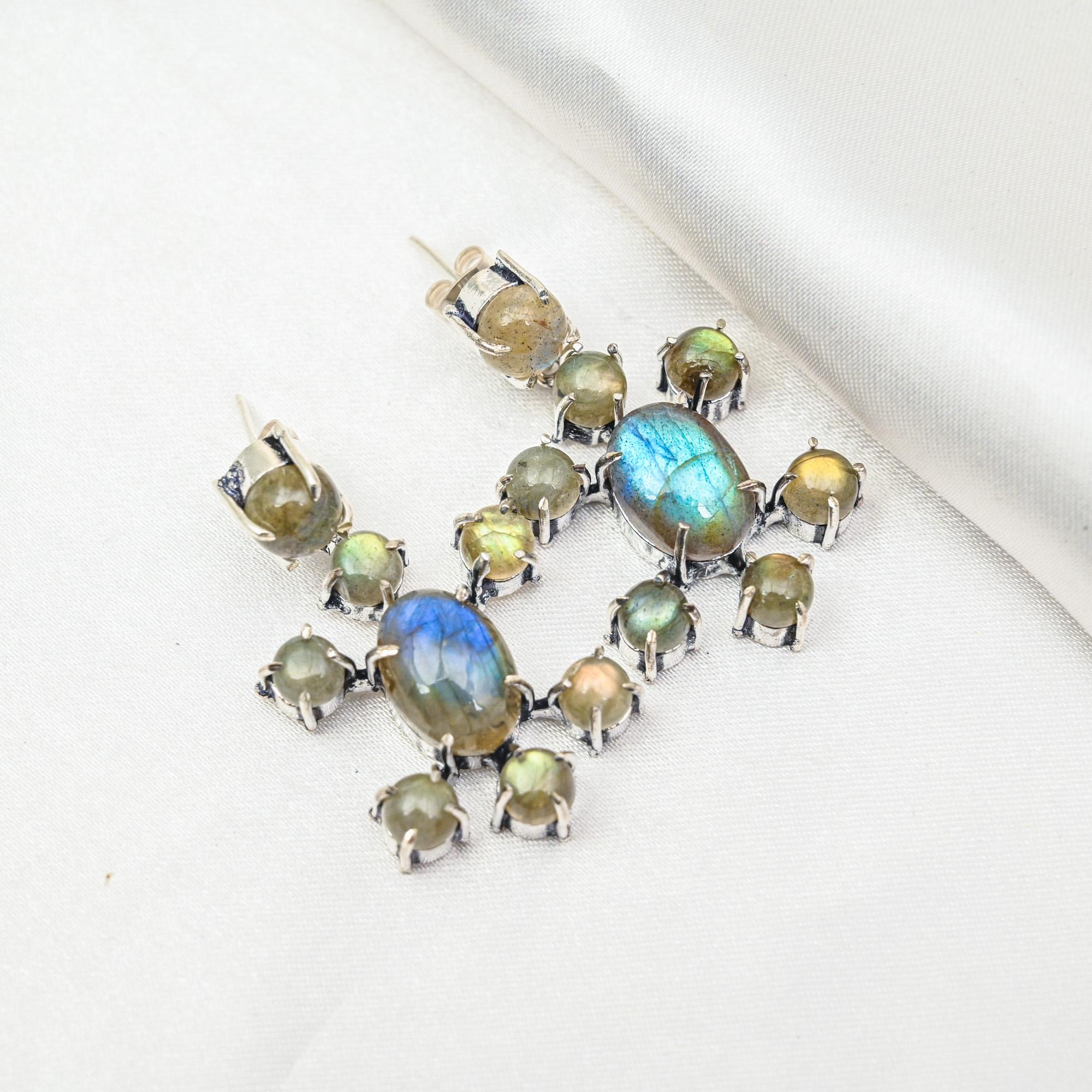 

Серьги ручной работы с драгоценными камнями лабрадорит, серьги из цельного серебра 925 пробы, серьги с уникальным дизайном 1.57 Inches синий