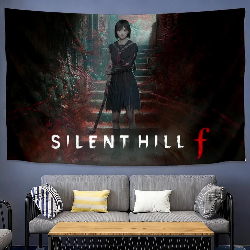 Silent Hill Iconic Monsters Tapestry Pyramid Head Nurses Creature Art for Horror Gaming Room Feature Wall