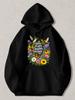 Black Pullover Hoodie Local Plants Happy Pollinators Graphic Sweatshirt with Hummingbird Butterfly Floral Design Unisex Casual Str