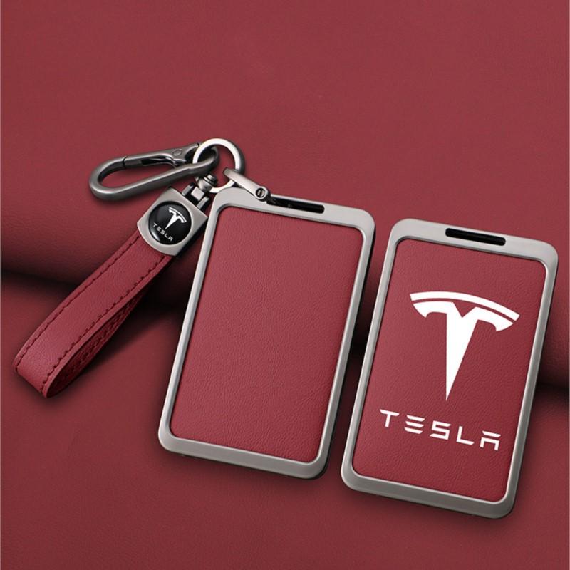 Leather Car Smart Remote NFC Card Key Cover Case Holder Shell Bag for Tesla Model 3 Model Y Protector Auto Keychain Accessories