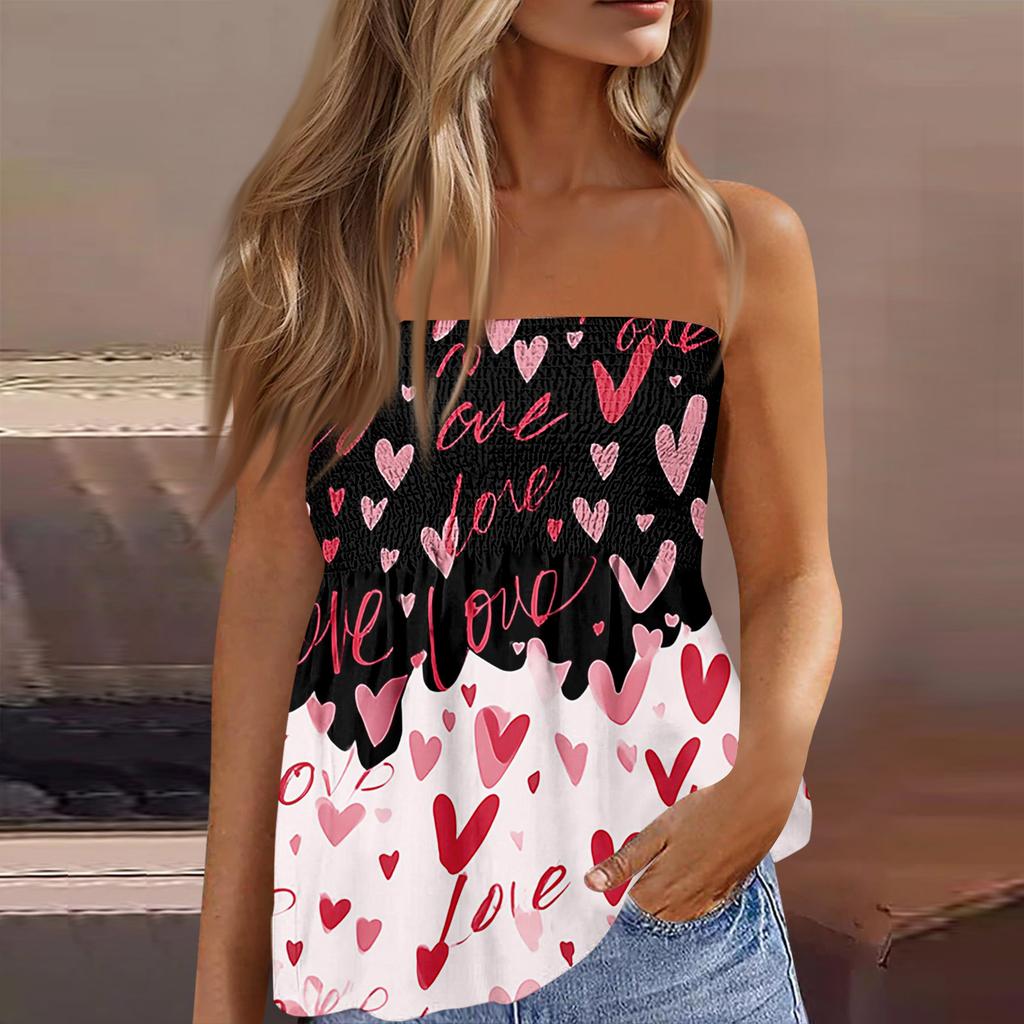 Tube Tops For Women,Cute Sexy Off Shoulder  Print Sleeveless T-Shirt