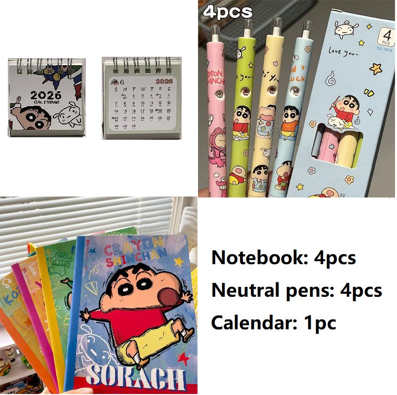 4/6pcs Crayon Shin Stationery Set Gifts Neutral Pen Notebook Student Birthday Gift chan Entertaining Play Safe Kid Friendly Fun