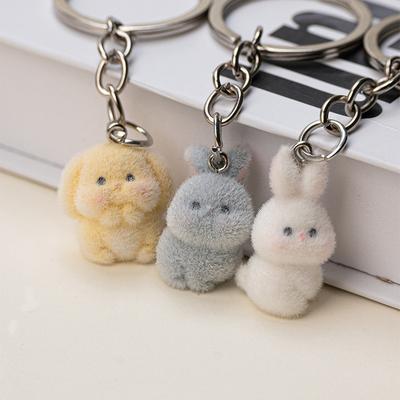 Żywica Flocking Cute Trójwymiarowy Króliczek Brelok Wisiorek, Brelok Samochodowy, Wisiorek Torebka, Zestaw Akcesoriów