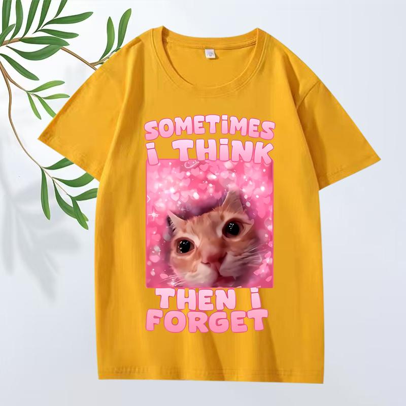 Sometimes I Think Then I Forget Funny Cat Meme T Shirt Men ’s Women Oversized 100% Cotton Short Sleeve Summer Print Unisextops