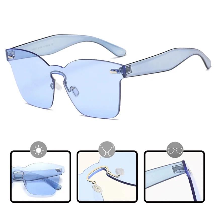 Fashion Sunglasses For Women Men Rimless Lens Gray Pink Yellow Blue Brown Eyewear Uv400 Sun Glasses