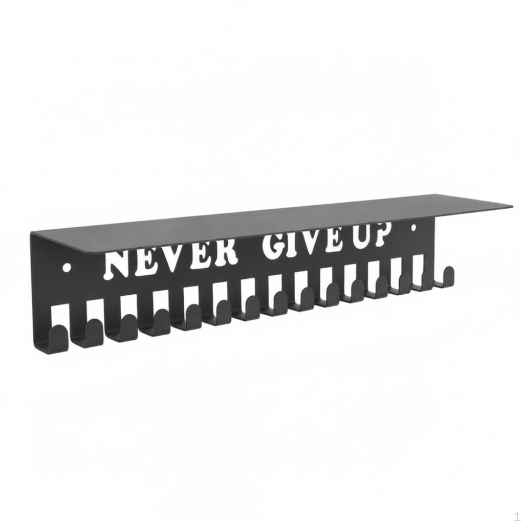 Medal Hanger with Shelf WallMounted Showcase Matte Black for Athletes, Runners,