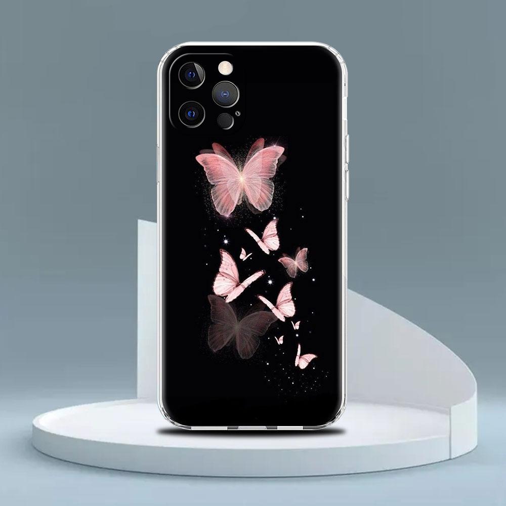 

Прозрачный чехол для Apple iPhone 14 13 11 12 Pro 7 8 Plus XR X XS Max 6 6S 14Pro силиконовый чехол для телефона красивый розовый бабочка iPhone 14 Pro Max