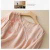 New Summer Style 700-quarter Sleeve Embroidered Shirt for Women's Literary Retro Loose Embroidered Cotton and Linen Top