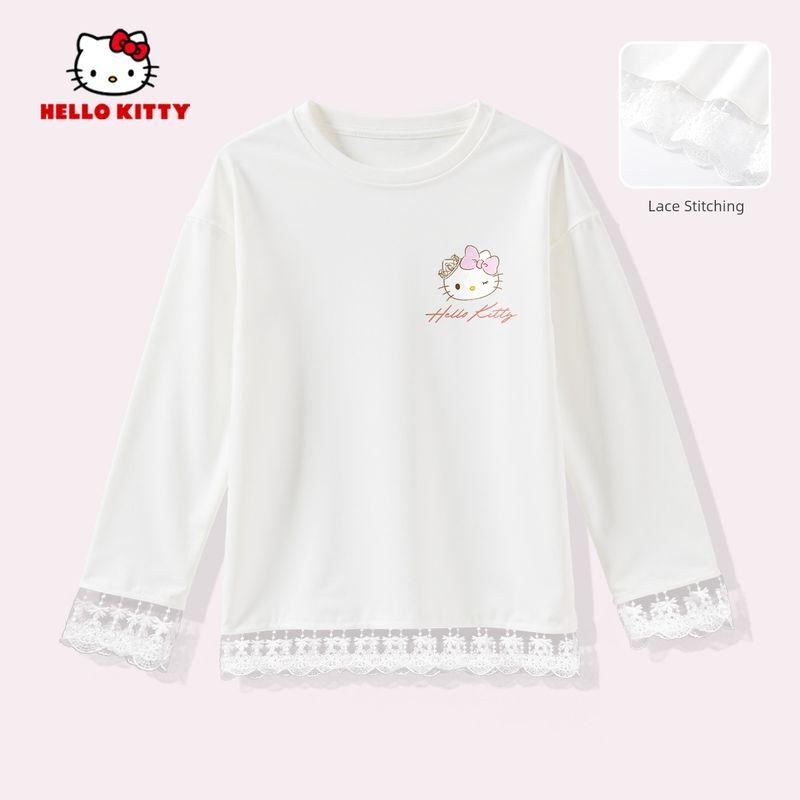 Hello Kitty Girls  White Base Shirt Children s Long-Sleeved T-Shirt Early Autumn Thin Princess Solid Color Children s Clothing Top Princess K White 150