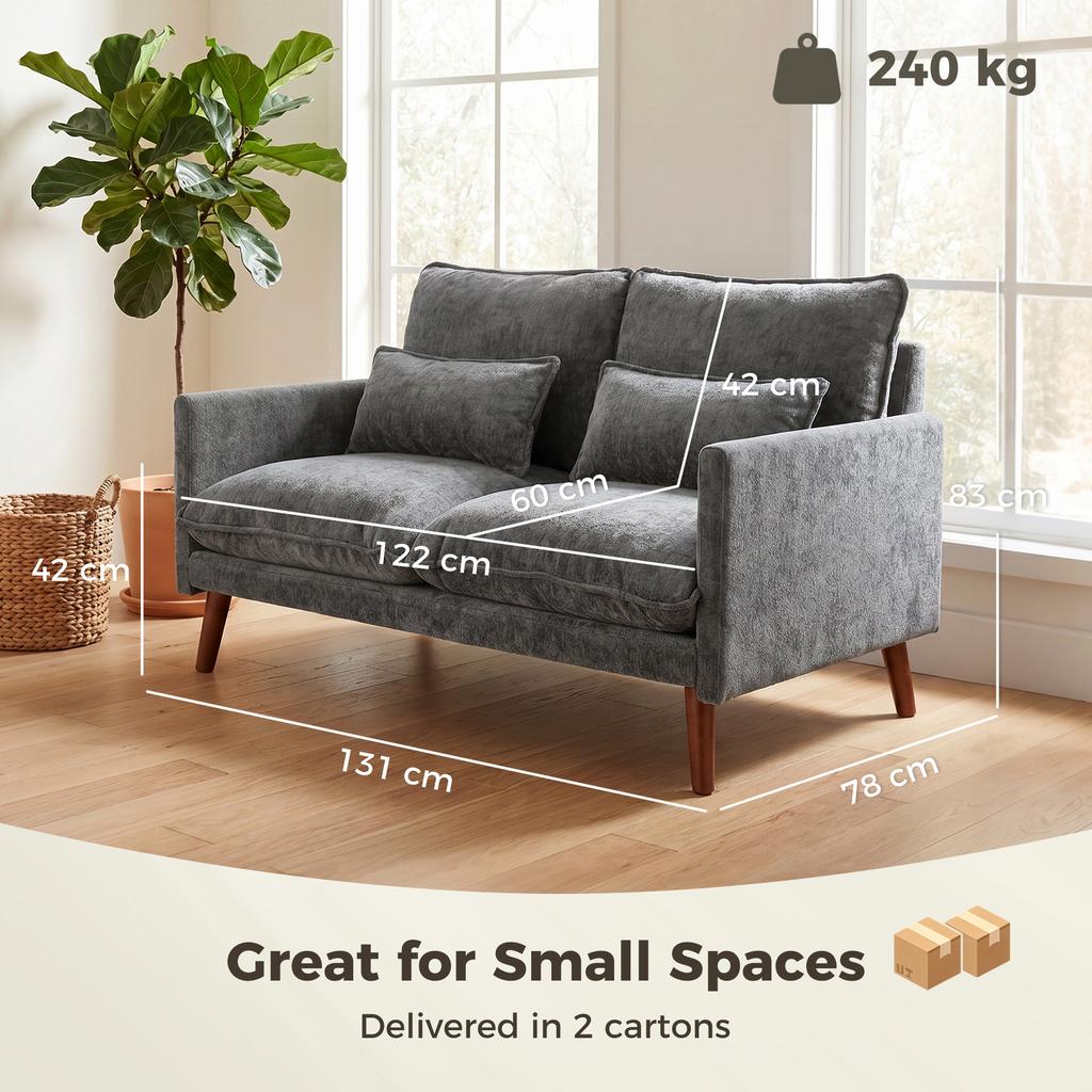 2 Seater Sofa Loveseat Sofa With Spring Cushions Wide And Deep Seat Wood Legs Grey