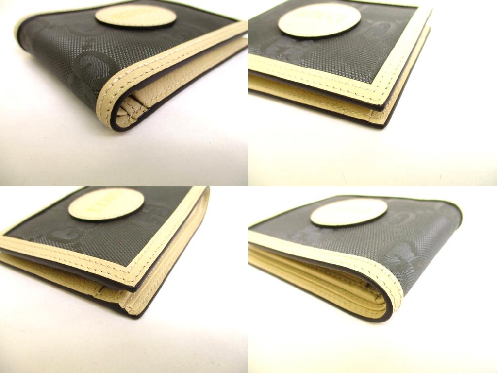 Autentisk GUCCI Off The Grid Grå Nylon Beige Skinn Bifold Lommebok #9904 Oppusset