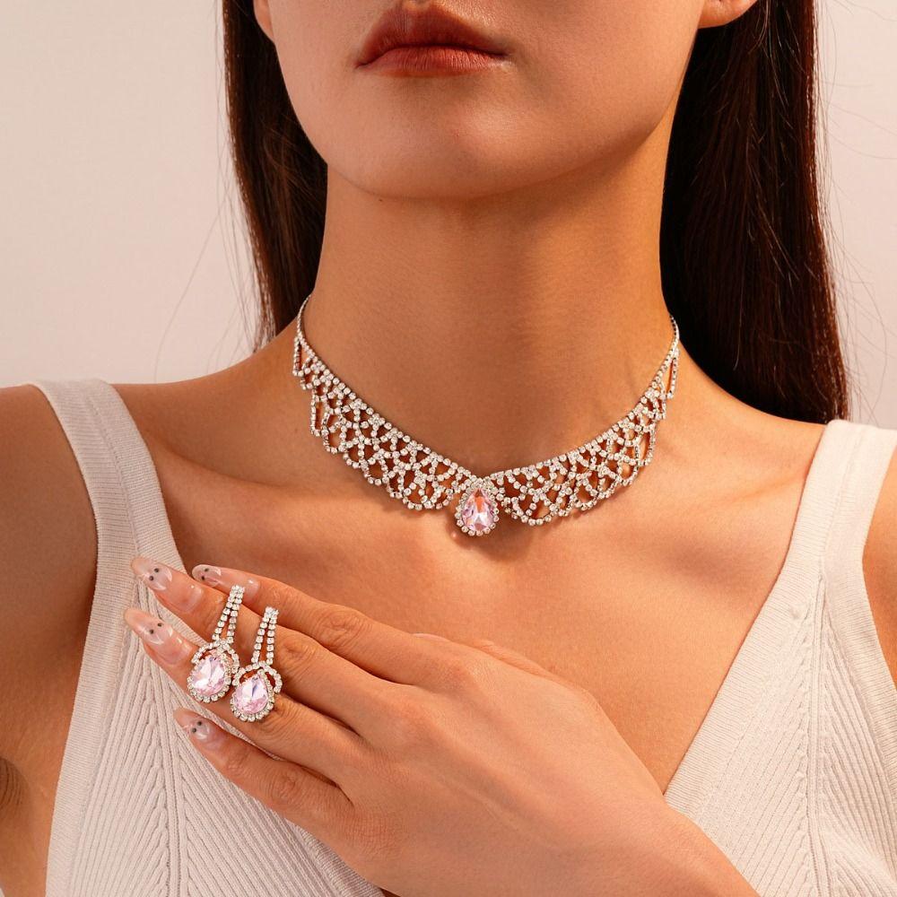 Crystal Rhinestone Jewelry Set Shining Crystal Necklace Set Bridal Necklace Earrings Set  Banquet