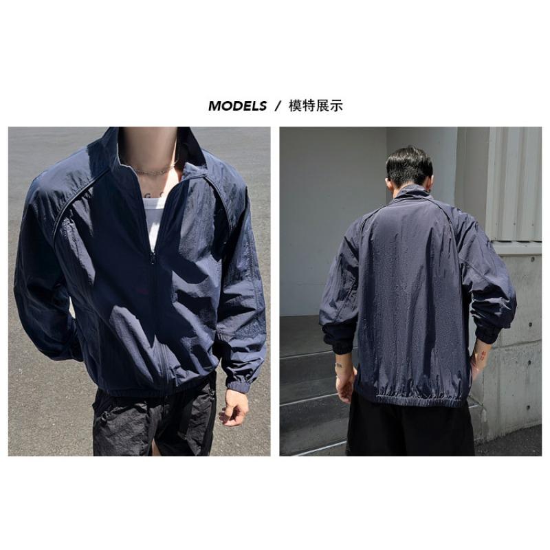 Mens American High Street Thin Breathable Upf50 Sunscreen Deconstructed Splicing Open Front Jacket