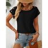 T-shirt da donna a maniche corte con bottoni, girocollo, tinta unita, con trafori, nuova per primavera ed estate