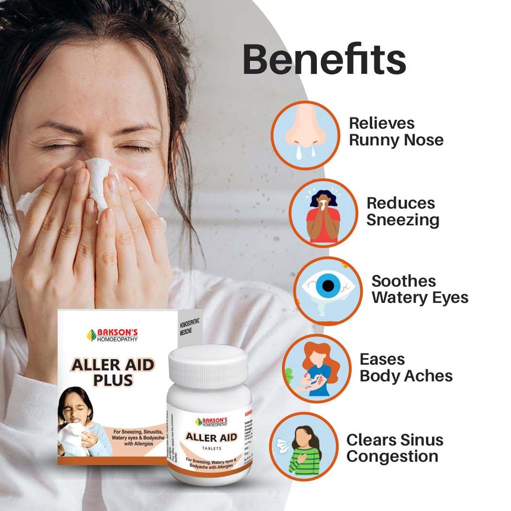 Dr. Bakshi's BAKSON'S Homoeopathy Aller Aid Tablets 200 Count for Sneezing, Eyes & Bodyache Relief