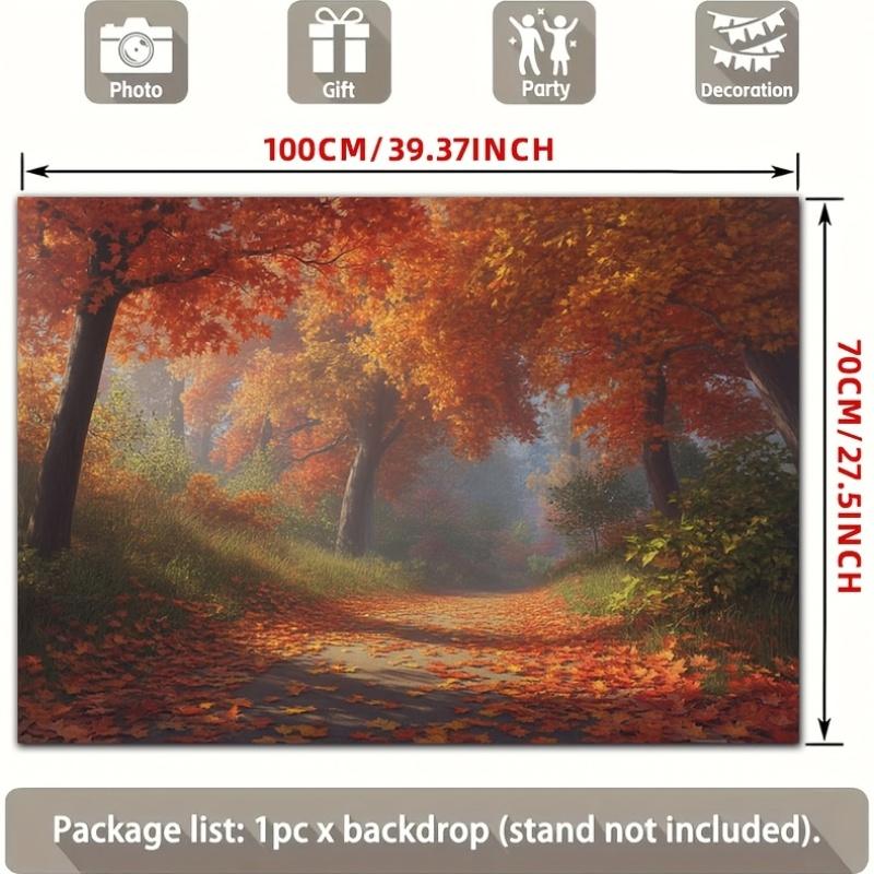 2D Flat Surface 1-piece Autumn Forest Path Fallen Leaves Background Fabric Suitable for Gardens Clubs and Farms