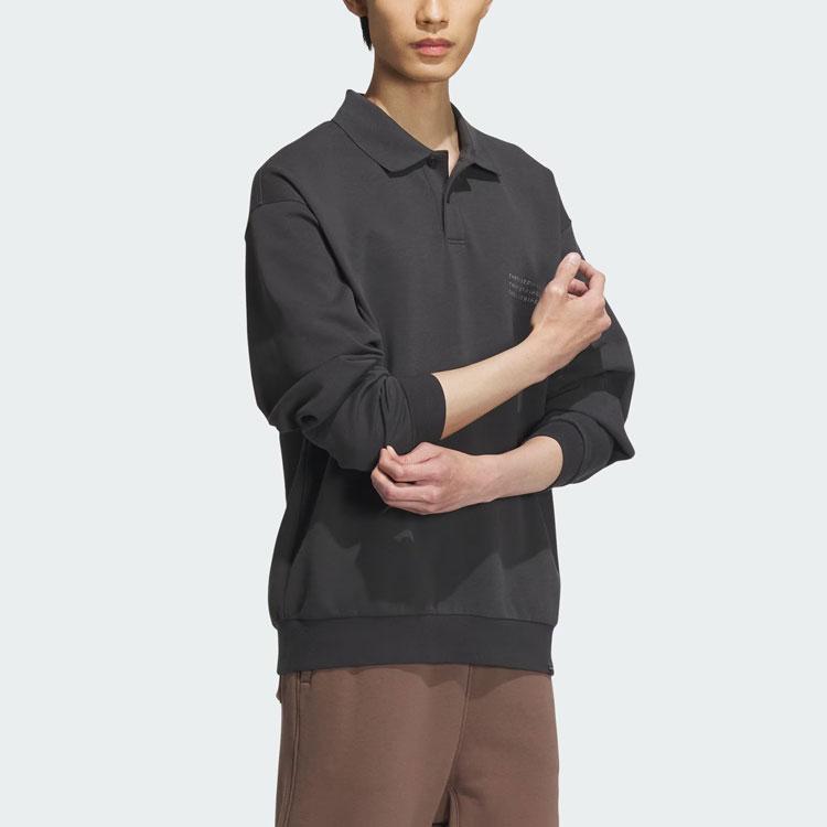 Adidas Sportswear Jacket Letter Print Long Sleeve Polo Shirt Men Jacket Carbon-Black IS7419