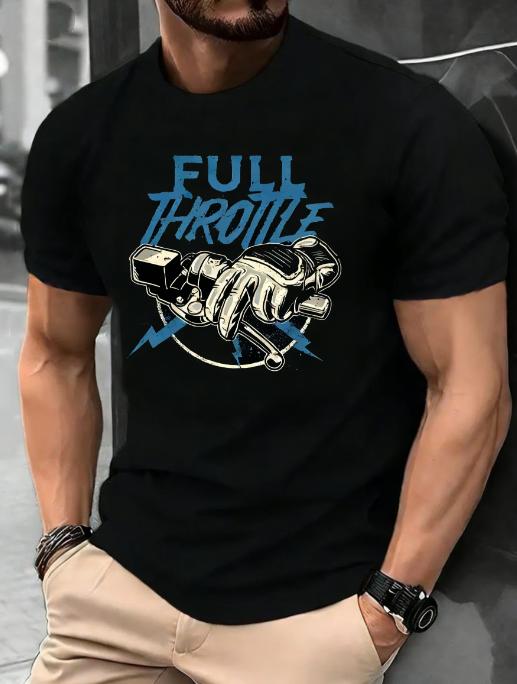 Locomotive FULL THROTTLE American Retro Cotton Shortsleeved Tshirt Loose Round Neck Full Speed Motorcycle Riding Casual Top